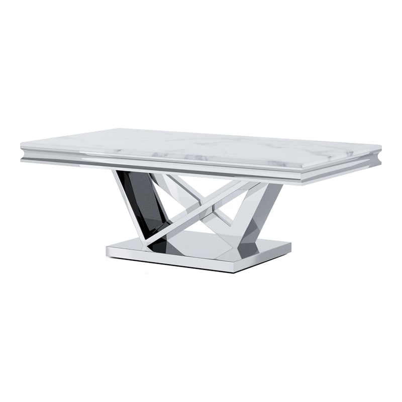 Bowery Hill Glam Metal 2-Piece Coffee Table Set with Chrome Finish
