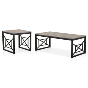 Bowery Hill Metal 2-Piece Coffee Table Set in Gray with Black Base