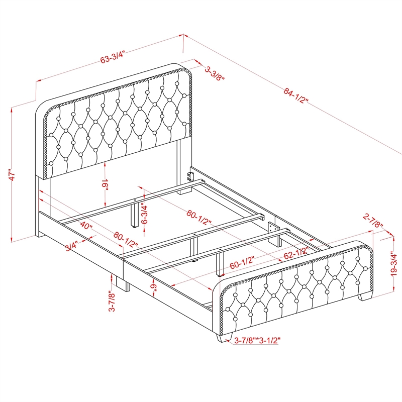 Bowery Hill Beige Queen Upholstered Wood Bed with Button Tufted Design