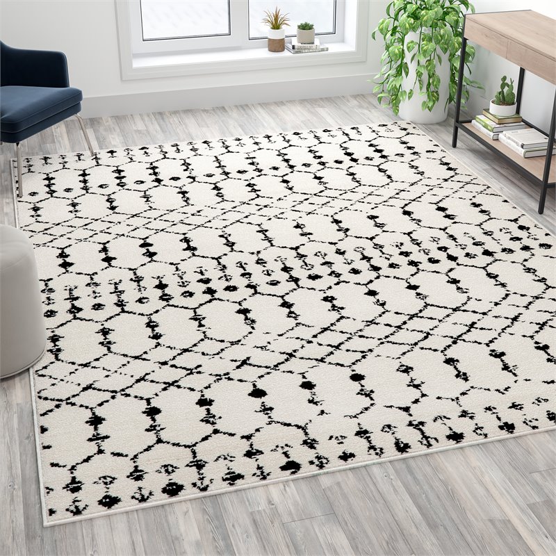 Bowery Hill 8' x 10' Geometric Polyester Area Rug in Ivory and Black