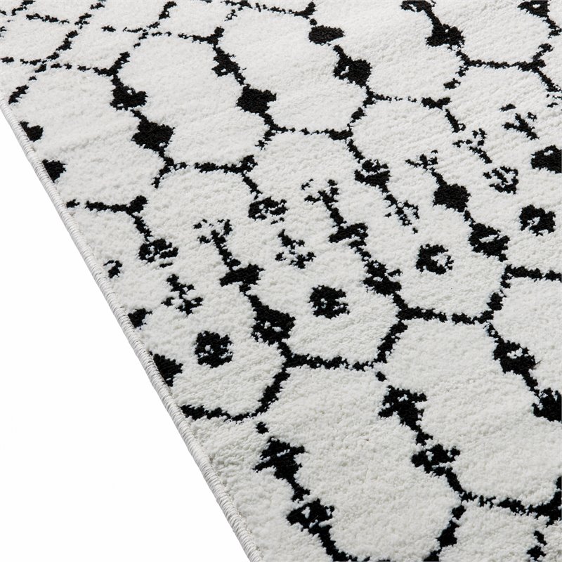 Bowery Hill 8' x 10' Geometric Polyester Area Rug in Ivory and Black
