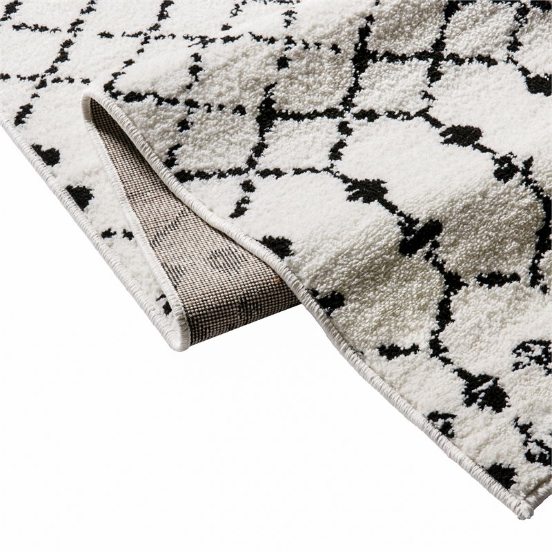 Bowery Hill 8' x 10' Geometric Polyester Area Rug in Ivory and Black
