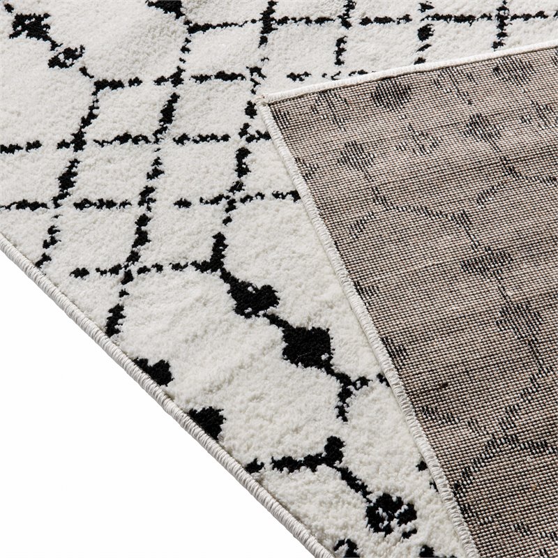 Bowery Hill 8' x 10' Geometric Polyester Area Rug in Ivory and Black