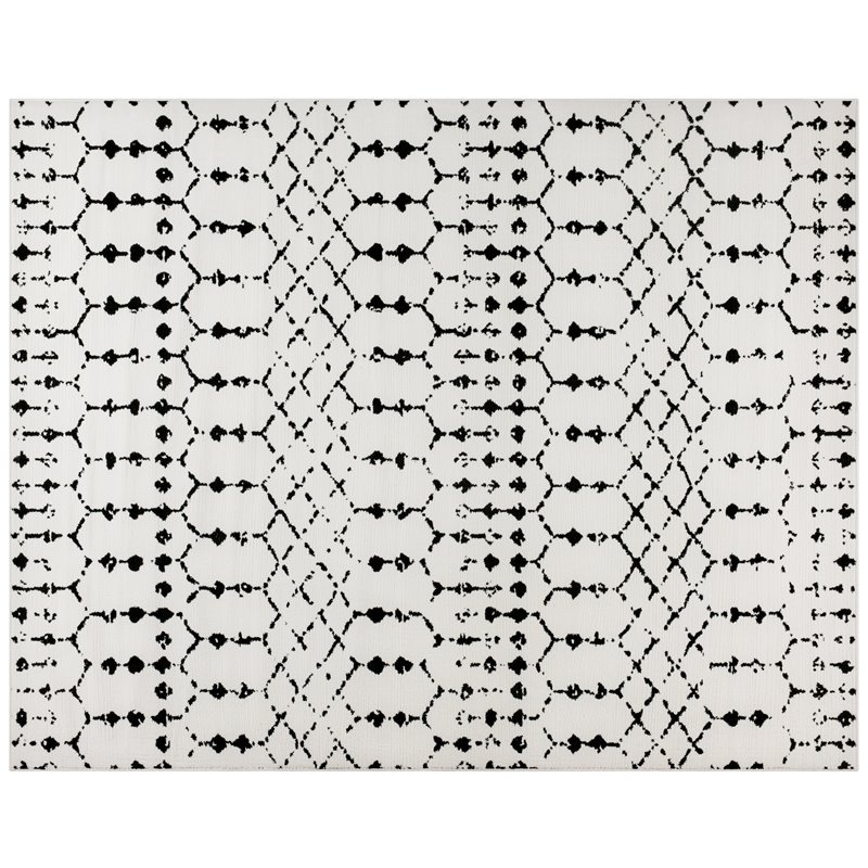 Bowery Hill 8' x 10' Geometric Polyester Area Rug in Ivory and Black