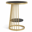 Bowery Hill Amador Metal Side Table with Gold Frame and Black Top