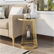 Bowery Hill Amador Metal Side Table with Gold Frame and Black Top