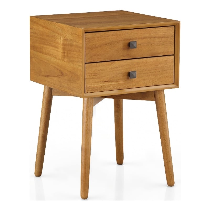 Bowery Hill Mid-Century Modern Wood 2-Drawer Side Table in Light Oak