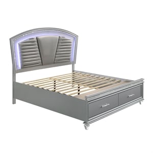 Bowery Hill Contemporary Wood California King Bed with LED in Silver