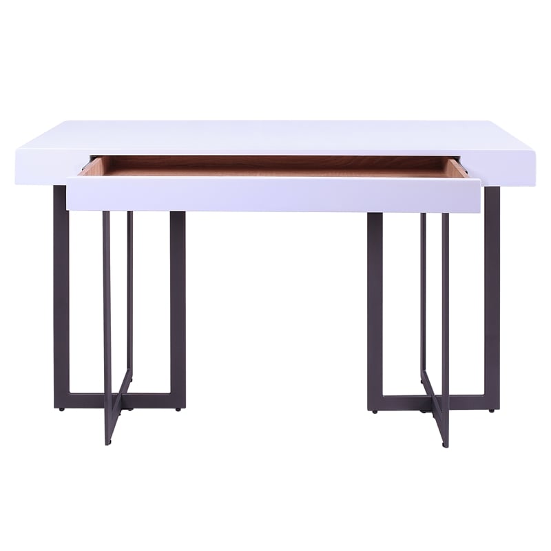 Bowery Hill Contemporary Metal 1-Drawer Sofa Table in White