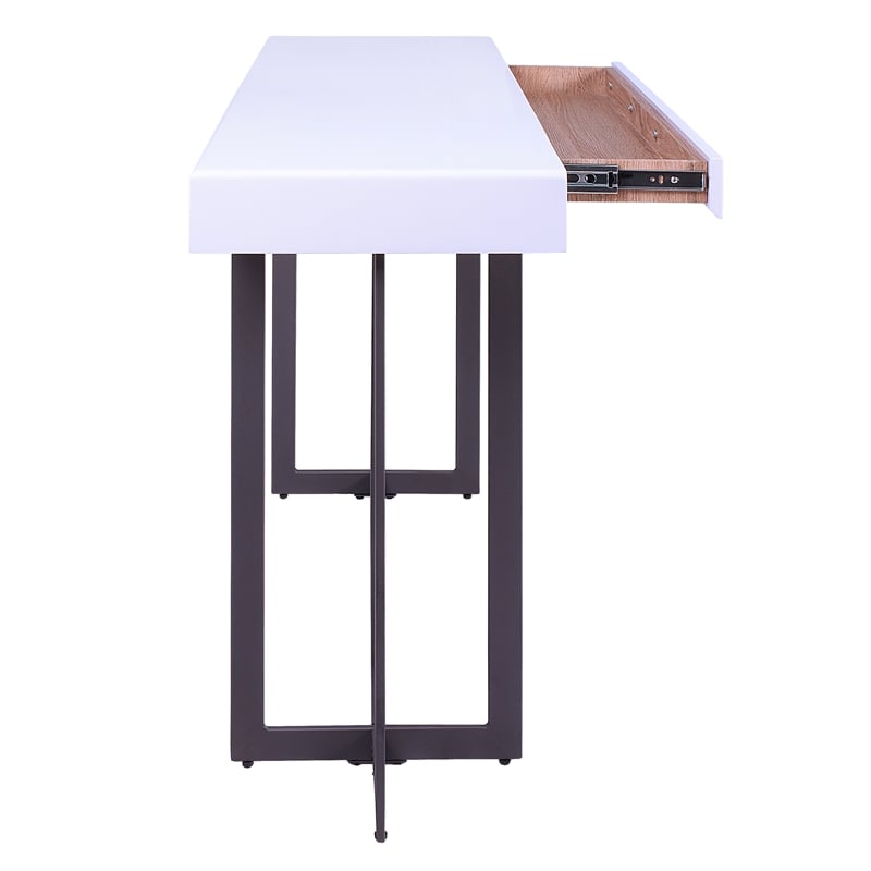 Bowery Hill Contemporary Metal 1-Drawer Sofa Table in White