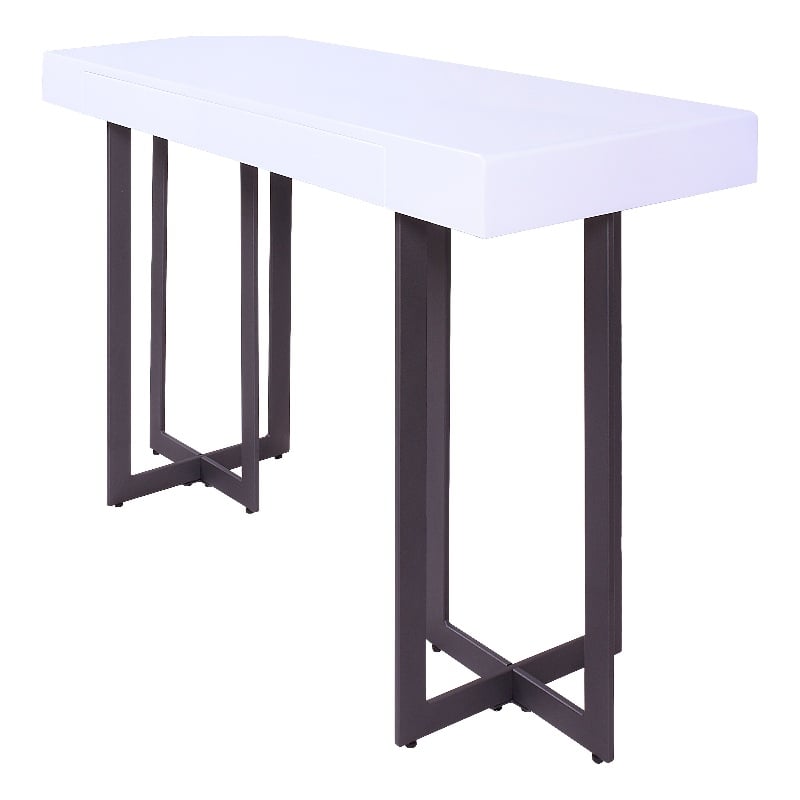 Bowery Hill Contemporary Metal 1-Drawer Sofa Table in White