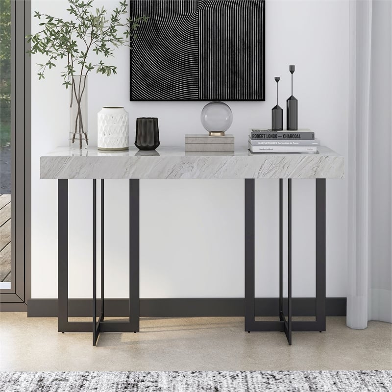 Bowery Hill Contemporary Metal 1-Drawer Sofa Table in Gray
