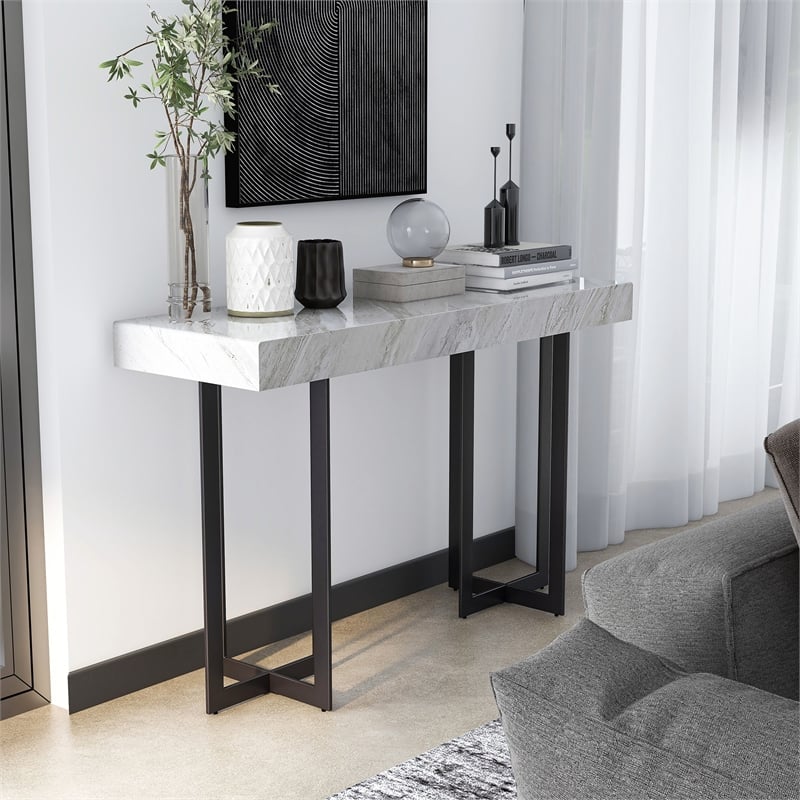 Bowery Hill Contemporary Metal 1-Drawer Sofa Table in Gray