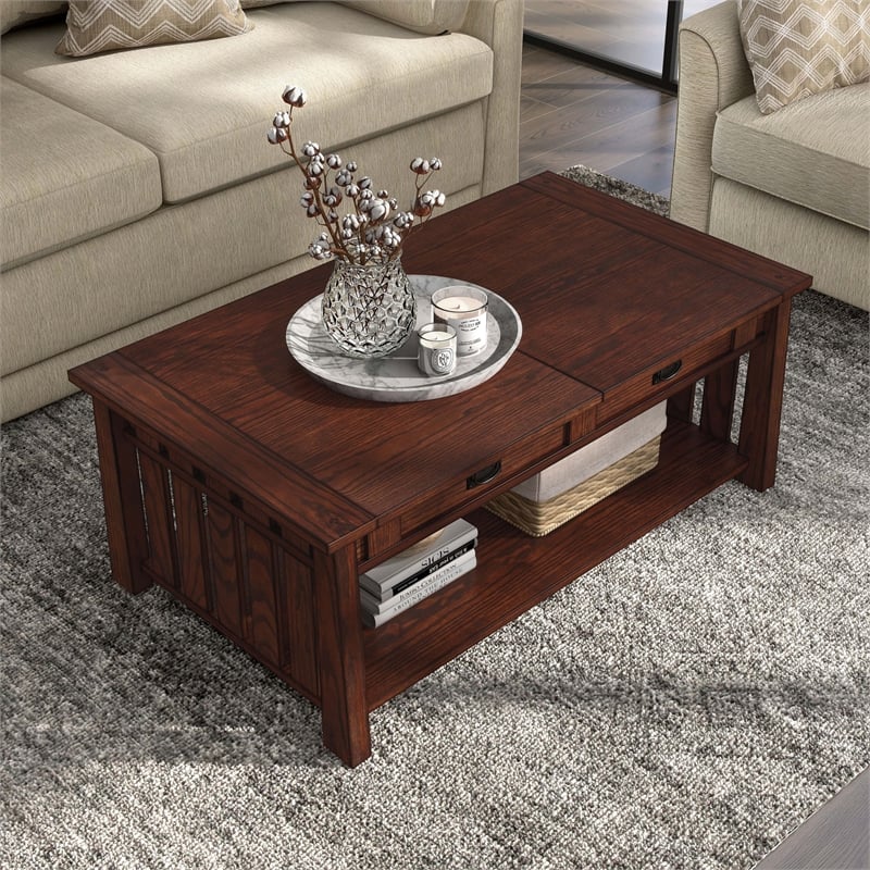 Bowery Hill Wood Coffee Table with Hidden Storage in Dark Oak