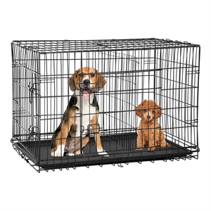Bowery Hill 48 Inch Metal Dog Crate Carrier with Double Doors in Black