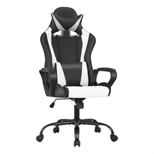 Bowery Hill Faux Leather Gaming Desk Chair in Black and White