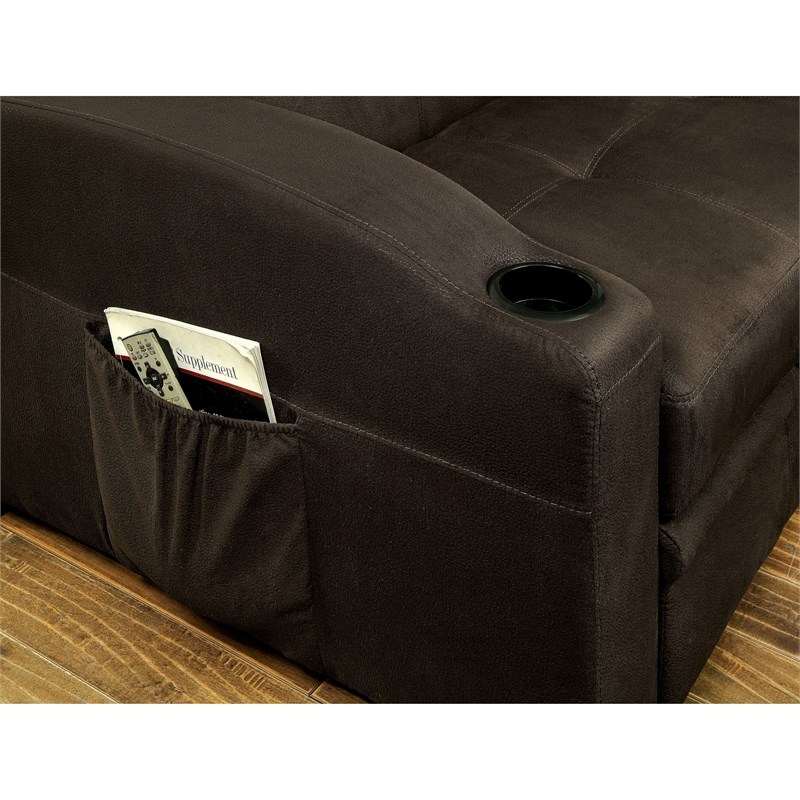 Bowery Hill Transitional Fabric Convertible Sofa with Cup Holders in Brown