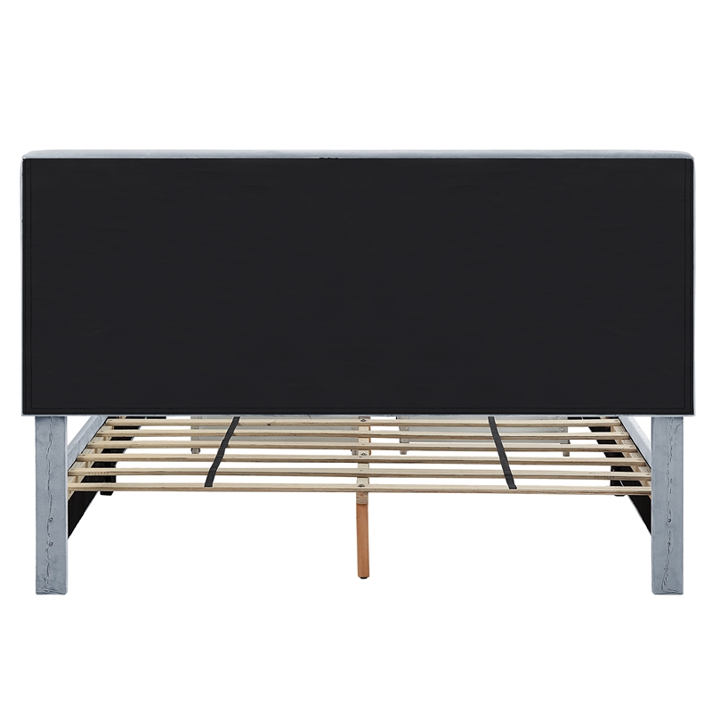 Bowery Hill Fabric Queen Bed with 2 Storage Drawers in Light Gray