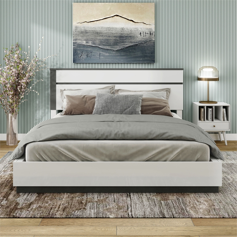 Bowery Hill Contemporary Solid Wood Queen Platform Bed in White