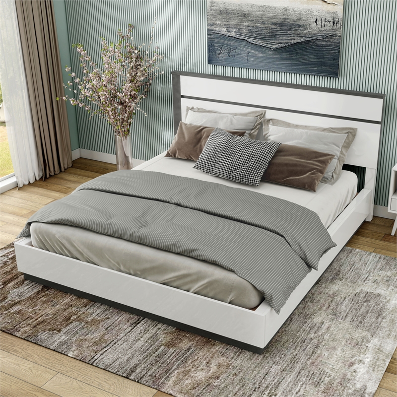 Bowery Hill Contemporary Solid Wood Queen Platform Bed in White
