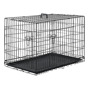 Bowery Hill 36&quot Black Collapsible Double-Door Metal Dog Crate