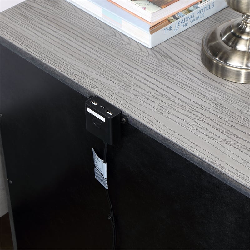Bowery Hill Transitional Gray Wood Nightstand with USB Ports