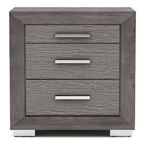 Bowery Hill Transitional Gray Wood Nightstand with USB Ports