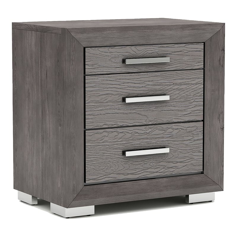 Bowery Hill Transitional Gray Wood Nightstand with USB Ports