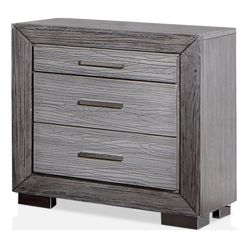 Bowery Hill Transitional Gray Wood Nightstand with USB Ports