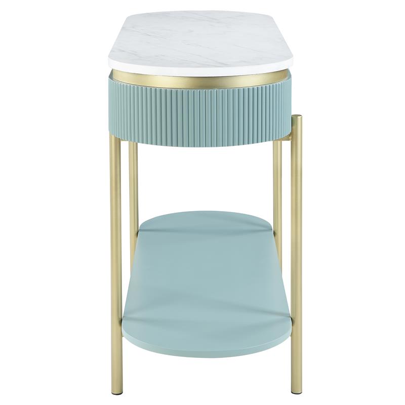Bowery Hill Glam 3-Piece Wood Coffee Table Set in Light Teal