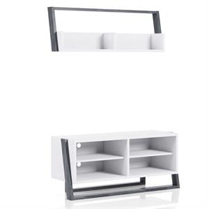 Bowery Hill 2-Piece Wood 49.5&quot Shelf and TV Stand Set in Grey
