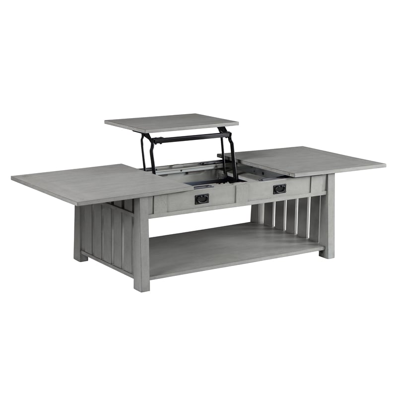 Bowery Hill Wood Coffee Table with Hidden Lift Shelf in Gray Finish