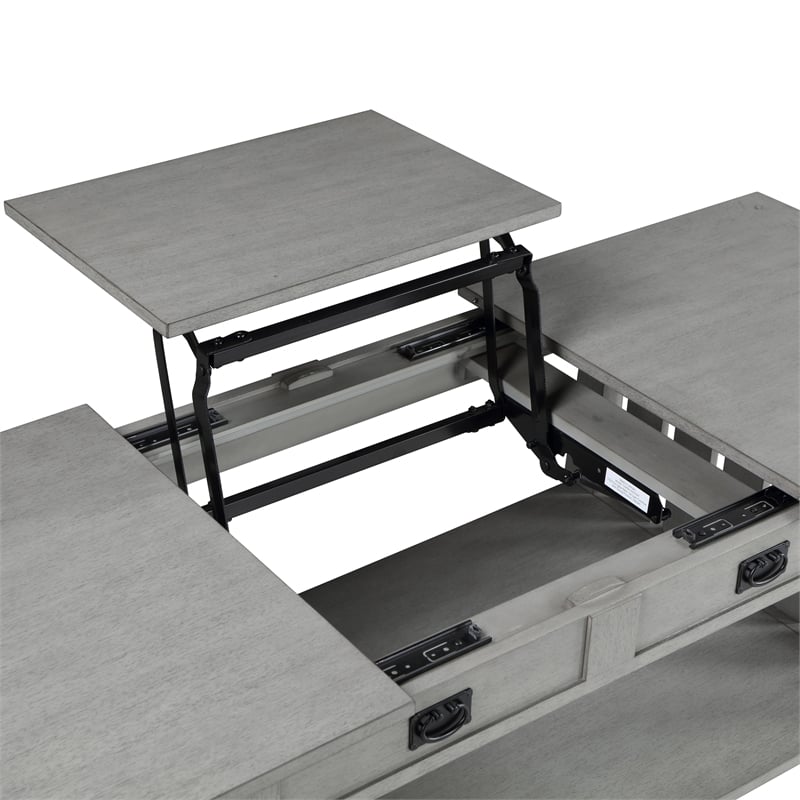 Bowery Hill Wood Coffee Table with Hidden Lift Shelf in Gray Finish