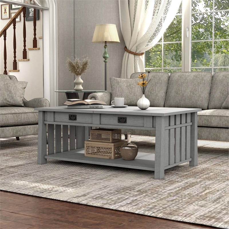 Bowery Hill Wood Coffee Table with Hidden Lift Shelf in Gray Finish