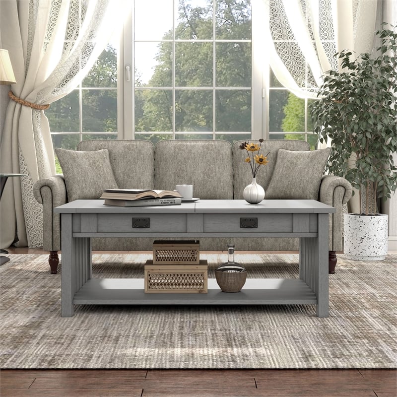 Bowery Hill Wood Coffee Table with Hidden Lift Shelf in Gray Finish