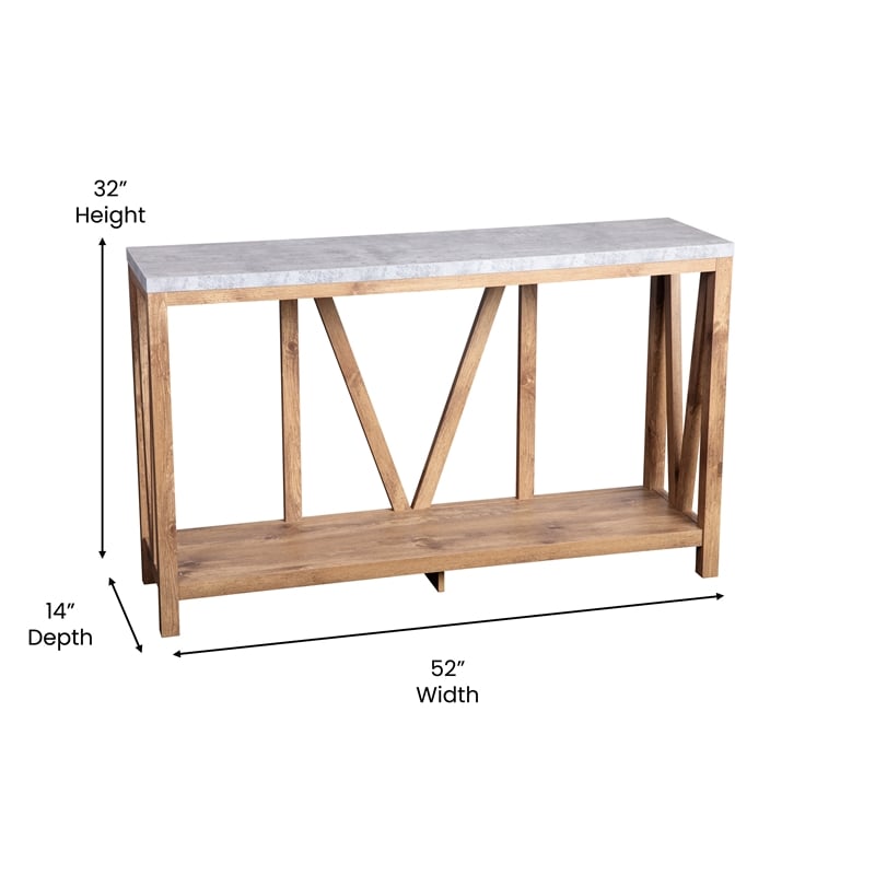 Bowery Hill 2-Tier Farmhouse Console Table in Warm Oak and Concrete