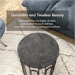 Bowery Hill Silas Round Metal End Table with Marble Top in Black