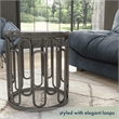 Bowery Hill Silas Round Metal End Table with Marble Top in Black