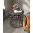 Bowery Hill Silas Round Metal End Table with Marble Top in Black