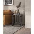 Bowery Hill Silas Round Metal End Table with Marble Top in Black