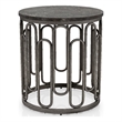 Bowery Hill Silas Round Metal End Table with Marble Top in Black