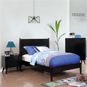 Bowery Hill Solid Wood Twin Platform Bed w/ Memory Foam Mattress in Black