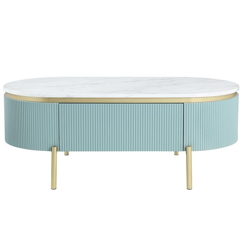Bowery Hill Glam 2-Piece Coffee Table Set in Light Teal and Gold Finish