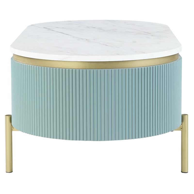 Bowery Hill Glam 2-Piece Coffee Table Set in Light Teal and Gold Finish