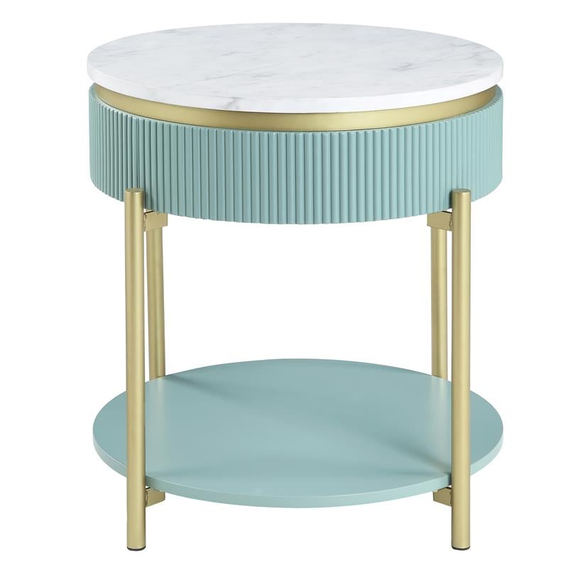 Bowery Hill Glam 2-Piece Coffee Table Set in Light Teal and Gold Finish