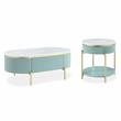 Bowery Hill Glam 2-Piece Coffee Table Set in Light Teal and Gold Finish