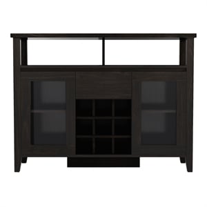 Bowery Hill Modern Buffet Table with 9-Bottle Wine Rack in Espresso Wood