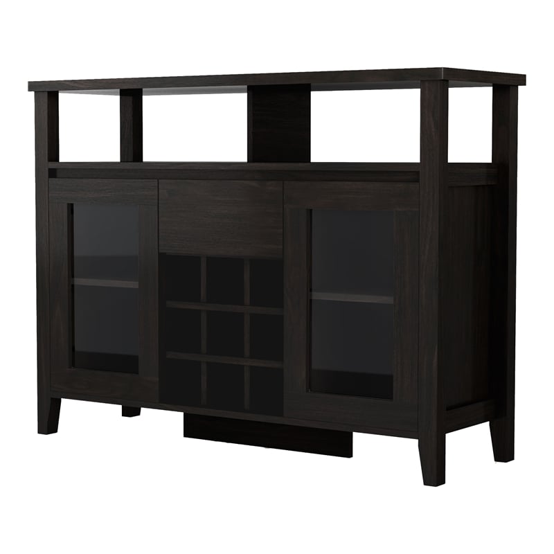 Bowery Hill Modern Buffet Table with 9-Bottle Wine Rack in Espresso Wood