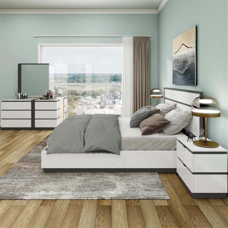 Bowery Hill 5pc Wood Storage Bed Set in White with Cal King Size