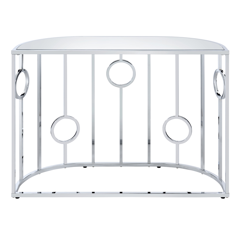 Bowery Hill Metal Half-Circle Sofa Table with Glass Top in Chrome